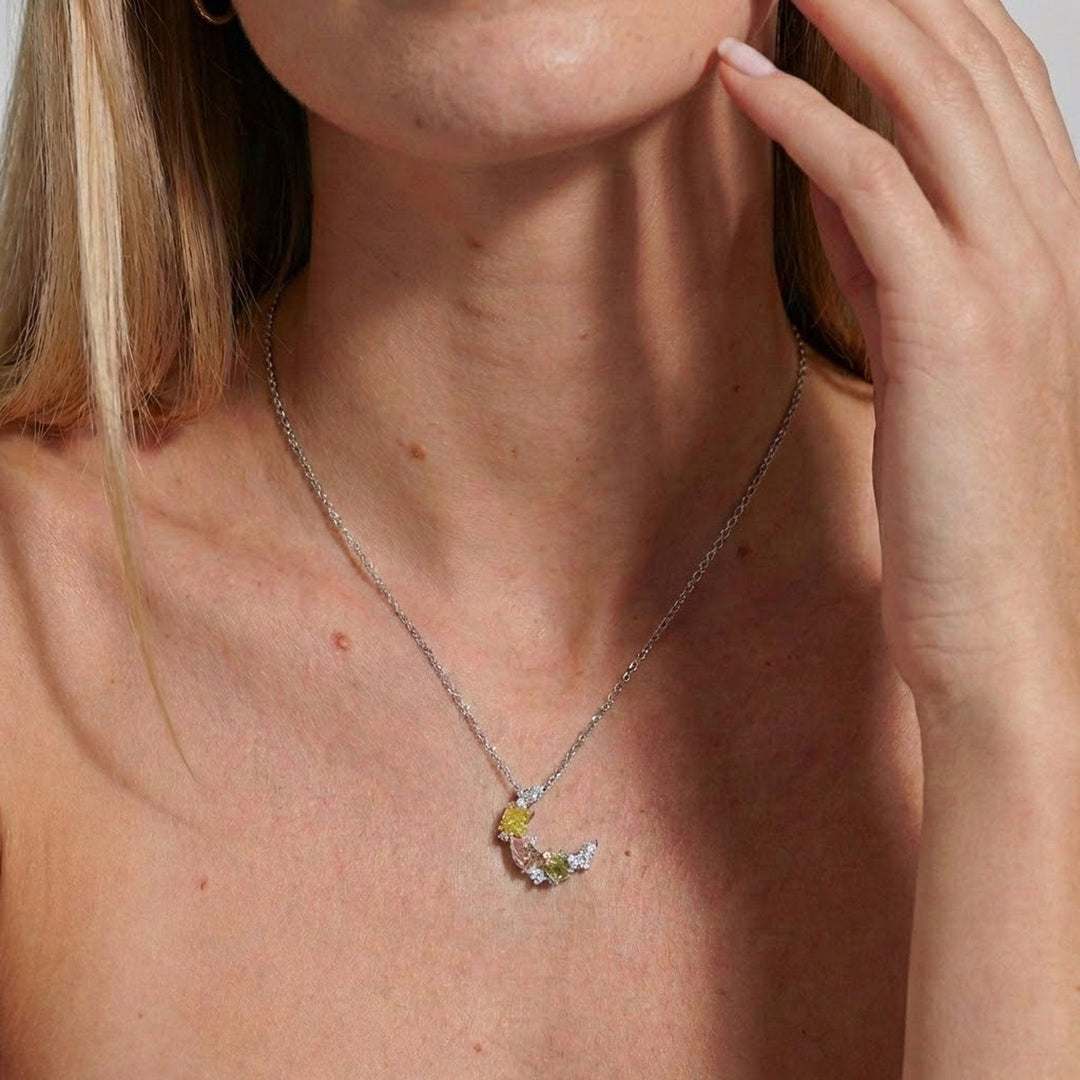 LEIBISH 1.07ct Multicolour Half-Moon Diamond Couture Pendant Brand Necklace