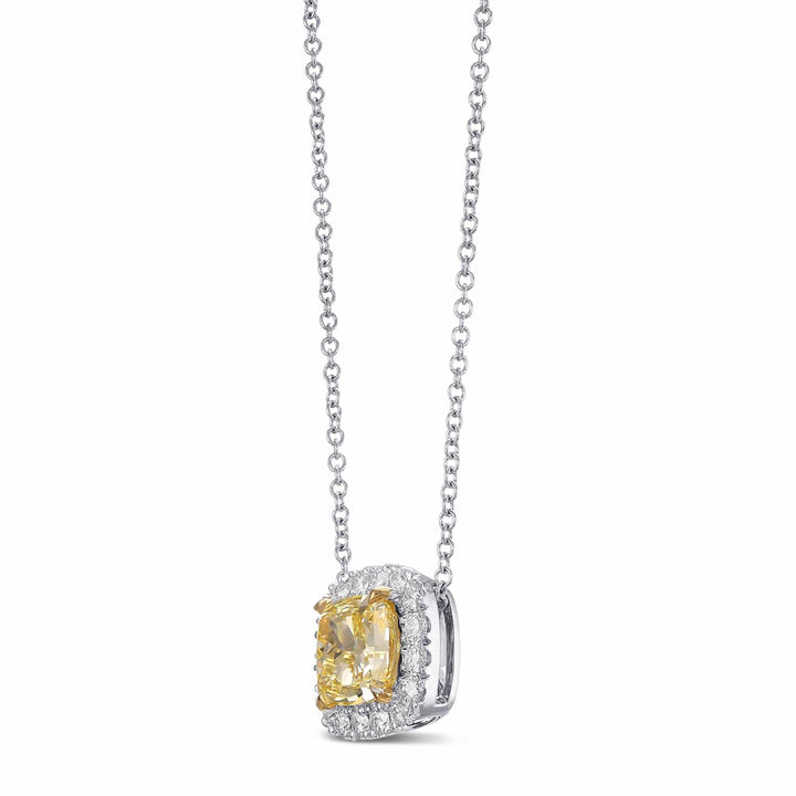 LEIBISH 1.12ct Fancy Intense Yellow Cushion Diamond Halo Pendant Brand Necklace