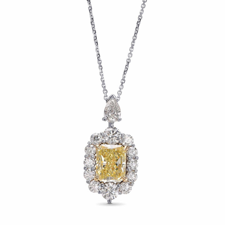LEIBISH 1.21ct Fancy Yellow Radiant Diamond Halo Pendant Brand Necklace