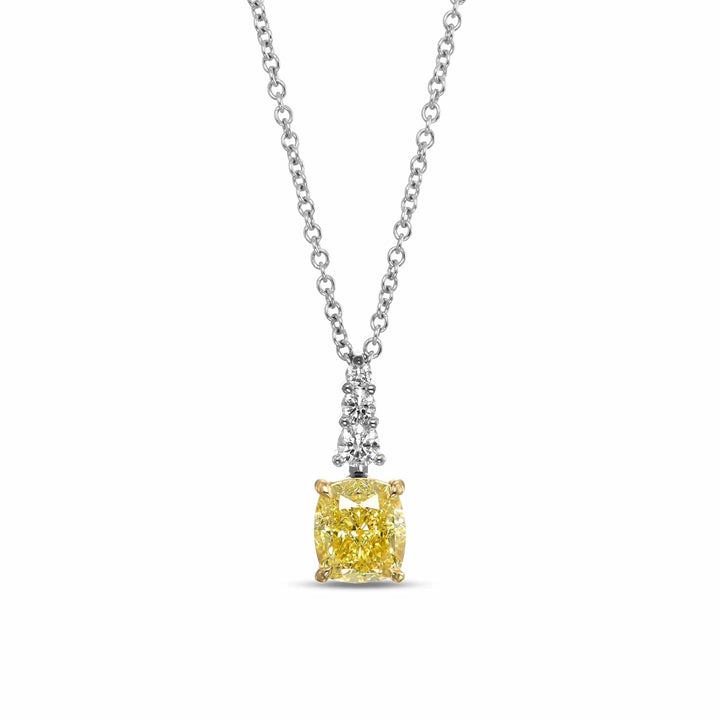 LEIBISH 1.22ct Fancy Intense Yellow &amp; White Diamond Drop Pendant Brand Necklace