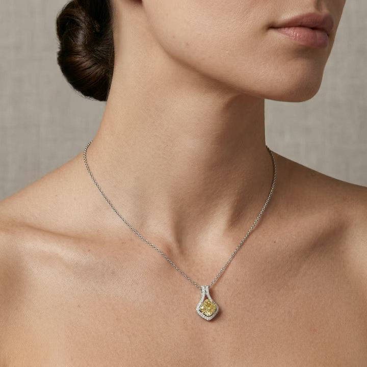 LEIBISH 1.24ct Fancy Yellow Cushion Diamond Drop Pendant Brand Necklace