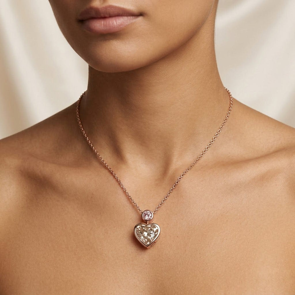 LEIBISH 2.01ct Fancy Light Gray Heart & Pink Diamond Pendant Brand Necklace