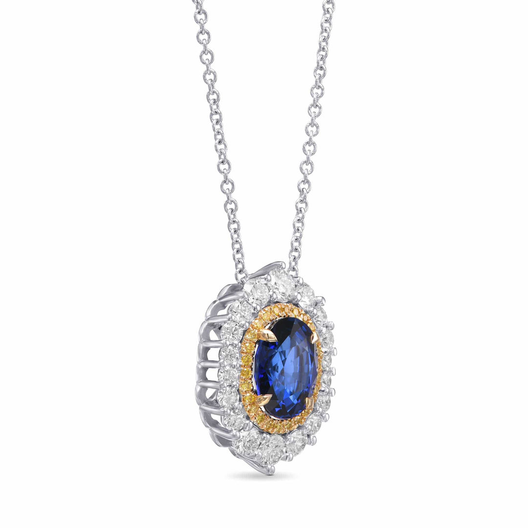 LEIBISH 2.03ct Royal Blue Oval Sapphire Double Halo Pendant Brand Necklace