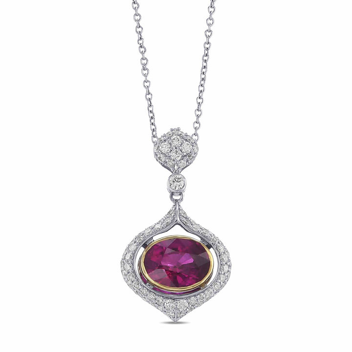 LEIBISH 2.16ct Oval Ruby &amp; Diamond Drop Pendant Brand Necklace