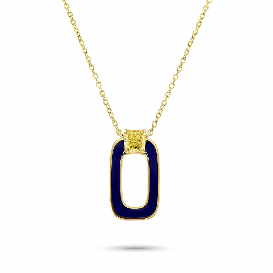 LEIBISH Fancy Yellow Cushion Diamond &amp; Blue Enamel Pendant Brand Necklace