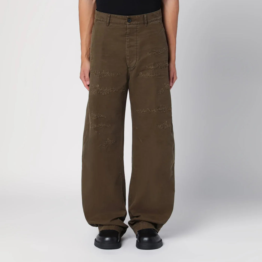 Dsquared2 - Military green wide trousers with wear Brand Pants 48 IT