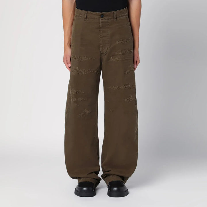 Dsquared2 - Military green wide trousers with wear Brand Pants 48 IT