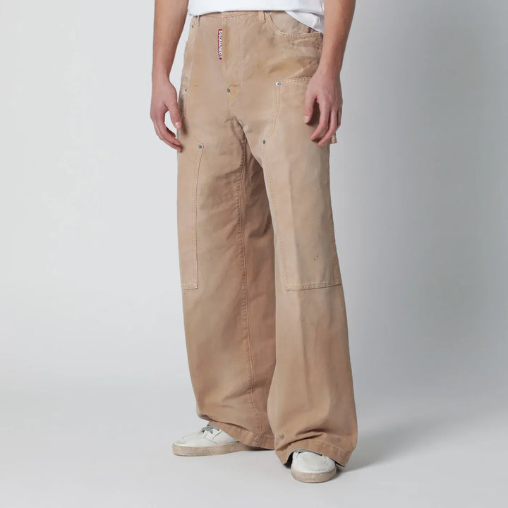 Dsquared2 - Vintage-effect beige baggy carpenter jeans Brand Pants