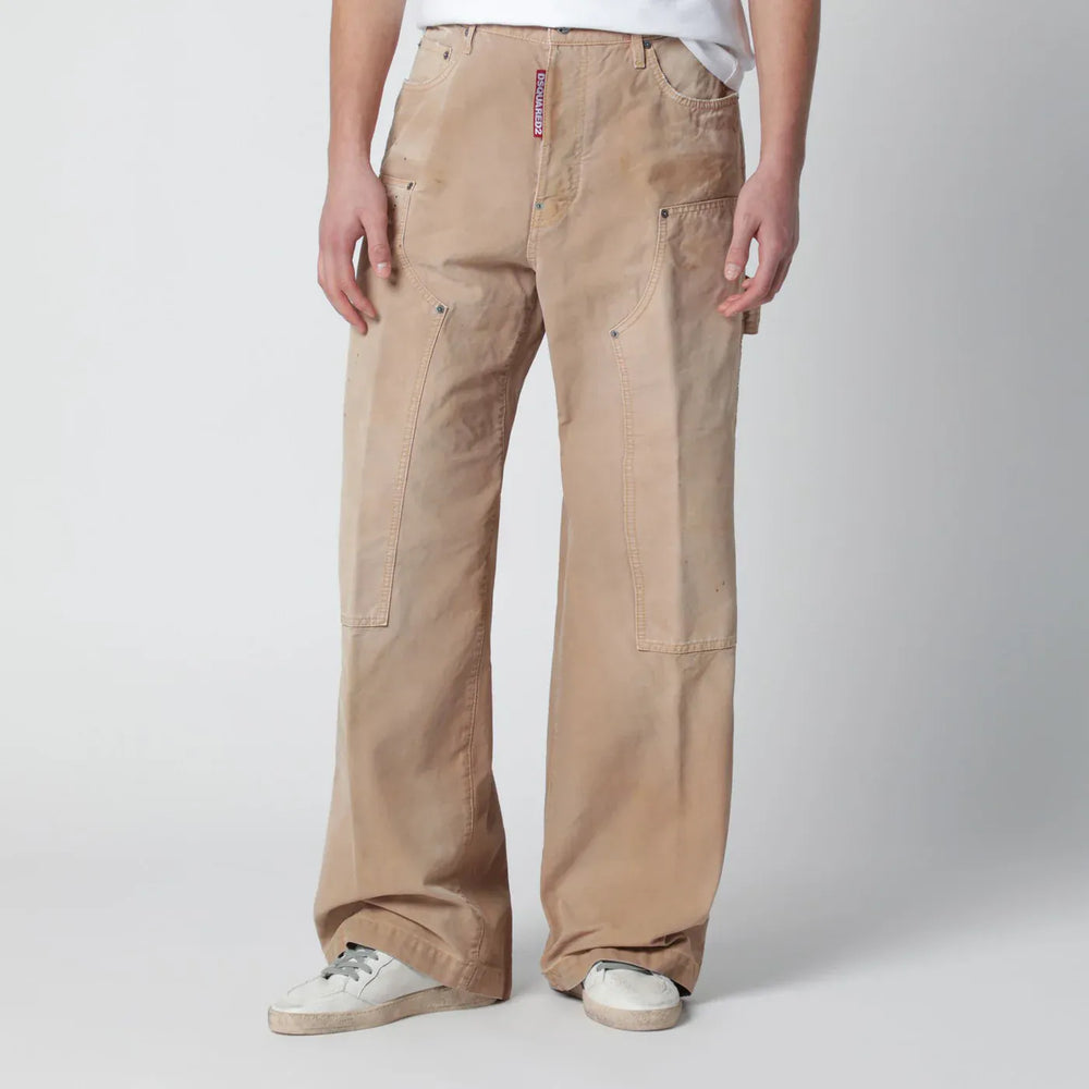 Dsquared2 - Vintage-effect beige baggy carpenter jeans Brand Pants 46 IT