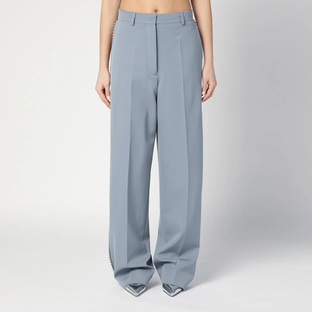 Stella McCartney - Wide-leg light grey Falabella pants with chain Brand Pants 38  IT