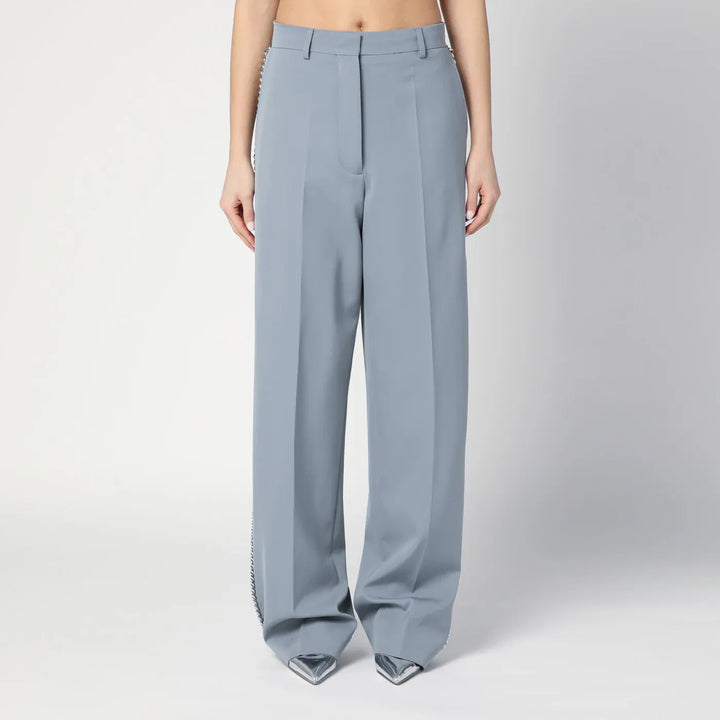 Stella McCartney - Wide-leg light grey Falabella pants with chain Brand Pants 38  IT