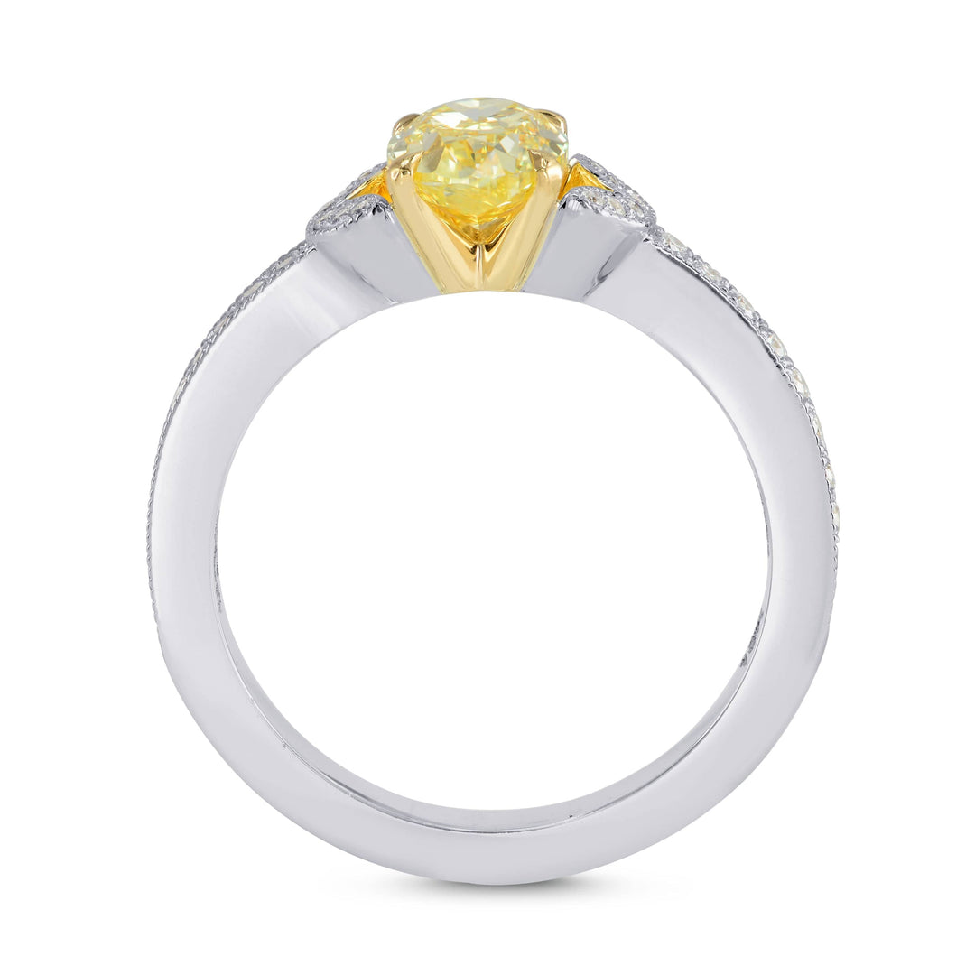 LEIBISH 0.94ct Fancy Yellow Round Diamond Side-Stone Ring Brand Ring