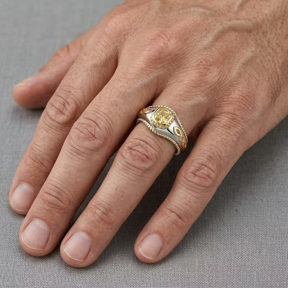 LEIBISH 1.01ct Fancy Intense Yellow Cushion Men's Solitaire Ring Brand Ring