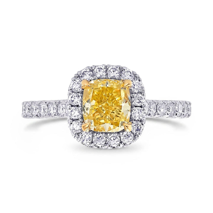 LEIBISH 1.04ct Fancy Vivid Yellow Cushion Diamond Halo Ring Brand Ring