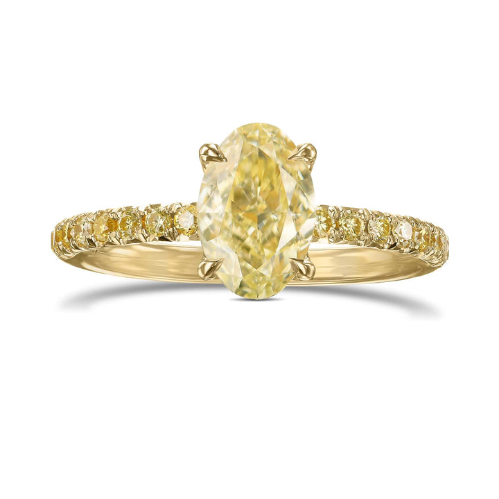 LEIBISH 1.36ct Light Yellow Oval Diamond Side-Stone Ring Brand Ring