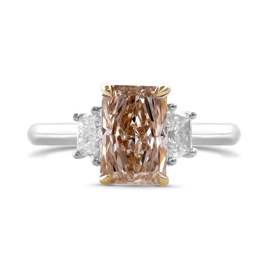 LEIBISH 2.16ct Fancy Pinkish Brown Radiant Three-Stone Ring Brand Ring