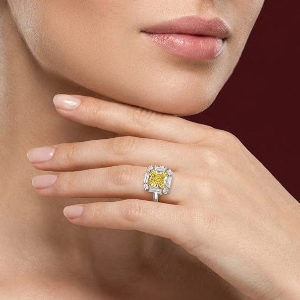 LEIBISH 2.23ct Fancy Yellow Cushion Diamond Halo Ring Brand Ring