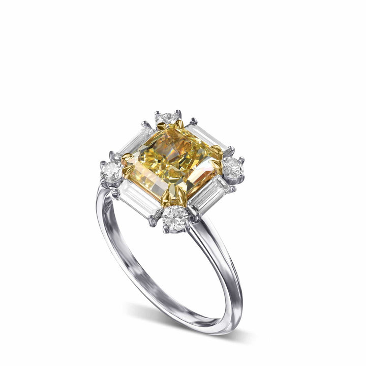 LEIBISH 2.23ct Fancy Yellow Cushion Diamond Halo Ring Brand Ring