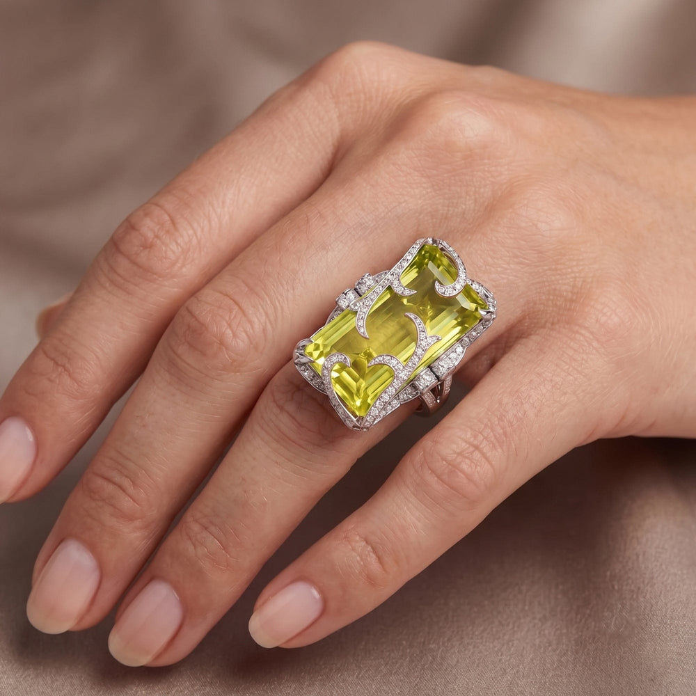 LEIBISH 24.92ct Sri Lankan Lemon Quartz & Diamond Ring Brand Ring