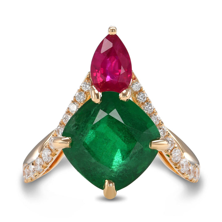 LEIBISH 4.50ct Emerald &amp; Ruby Two-Stone Diamond Ring Brand Ring