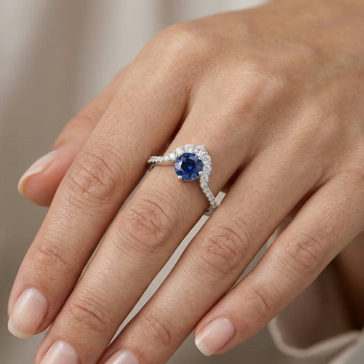 LEIBISH Blue Round Sapphire &amp; Diamond Halo Ring Brand Ring