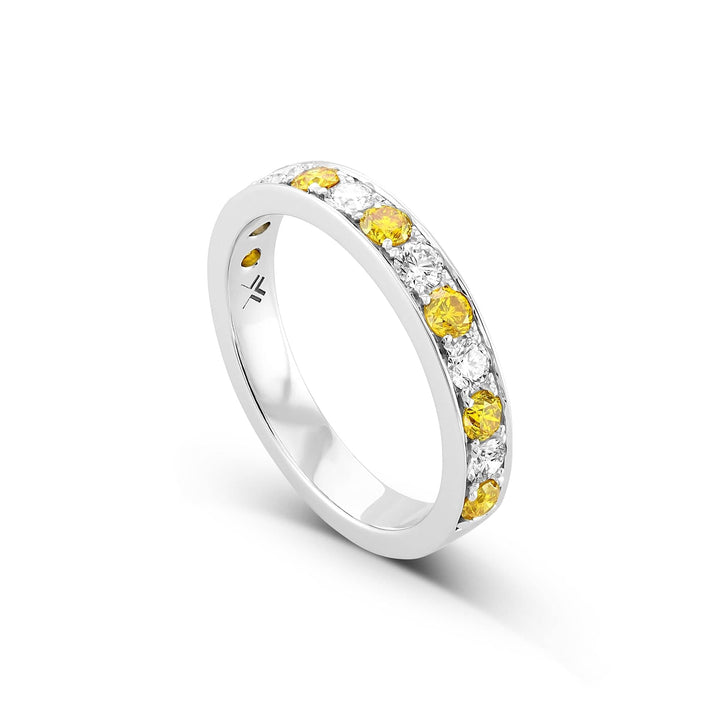 LEIBISH Fancy Vivid Orange Yellow &amp; White Diamond Band Ring Brand Ring