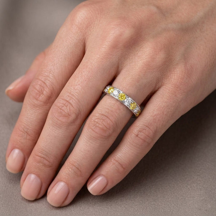 LEIBISH Fancy Vivid Orange Yellow &amp; White Diamond Band Ring Brand Ring