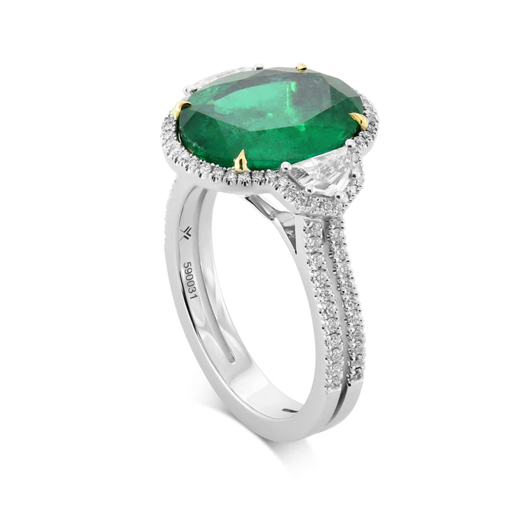 LEIBISH Muzo Emerald &amp; Cadillac Diamond Three-Stone Halo Ring Brand Ring