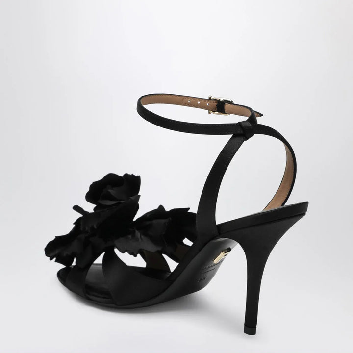 Ferragamo - Black satin flower sandals Brand Sandals