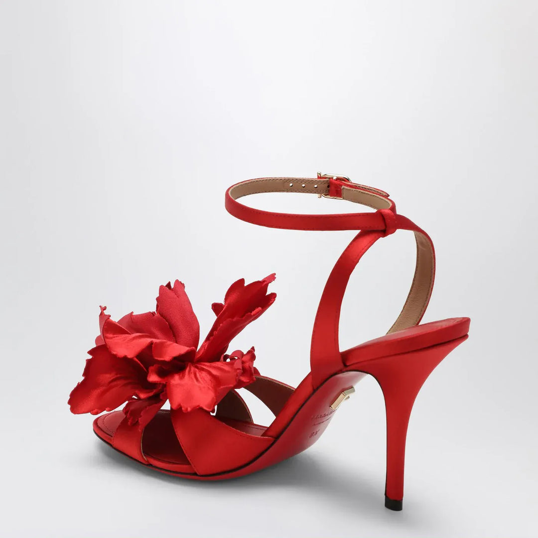 Ferragamo - Red satin sandals with flower Brand Sandals