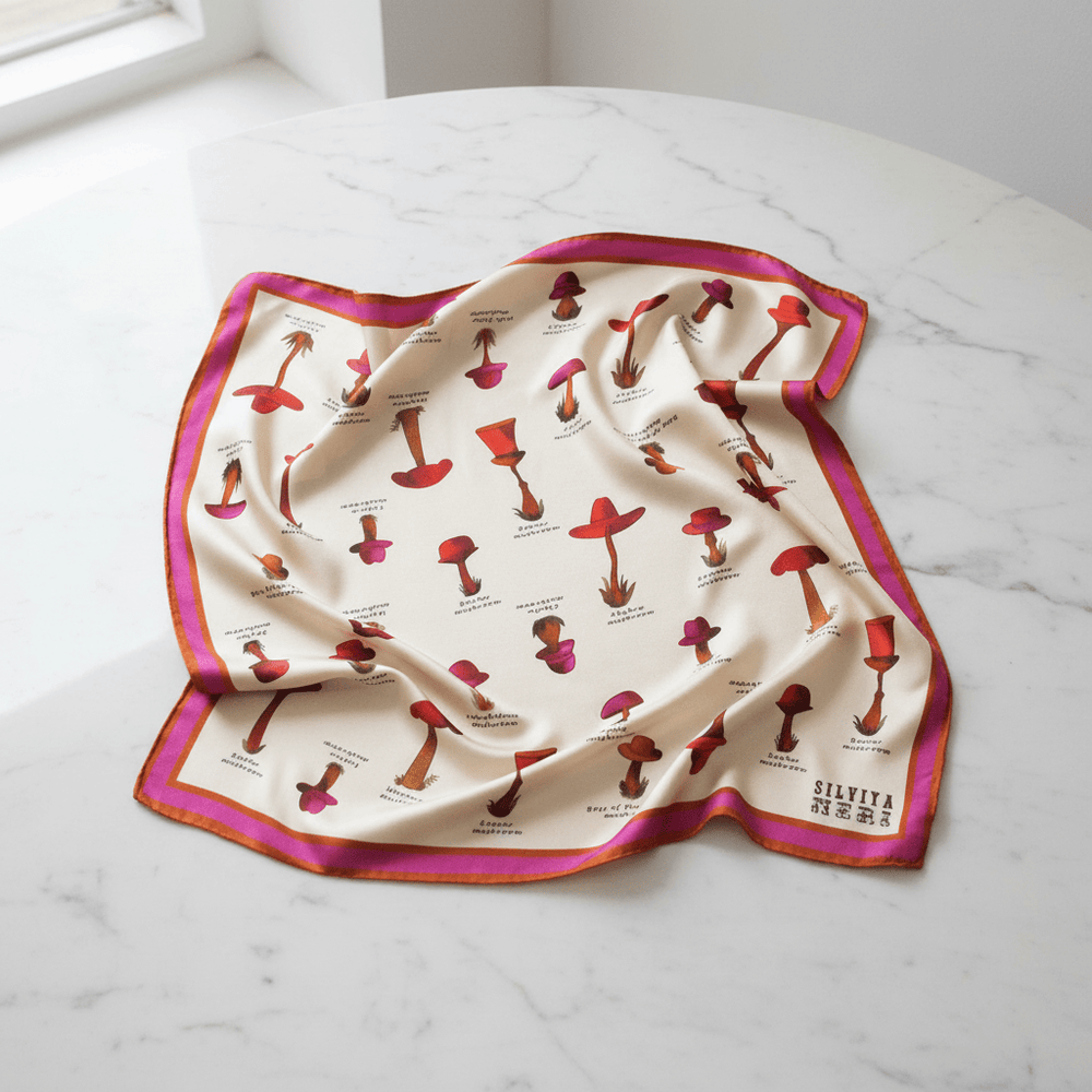 Mushroom Varieties Silk Scarf By Silviya Neri Brand Scarves