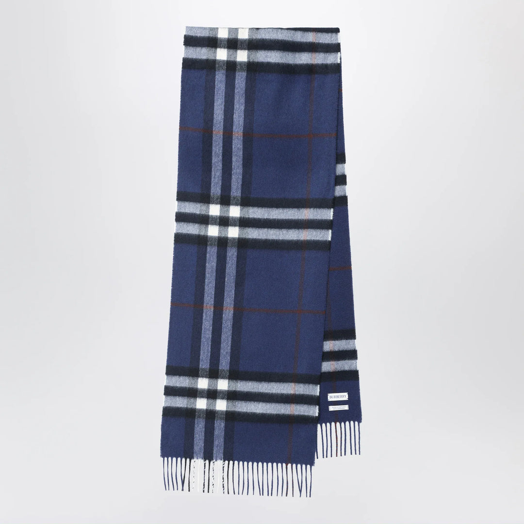 Burberry - Blue cashmere scarf with a checked pattern Brand Scarves & Shawls U