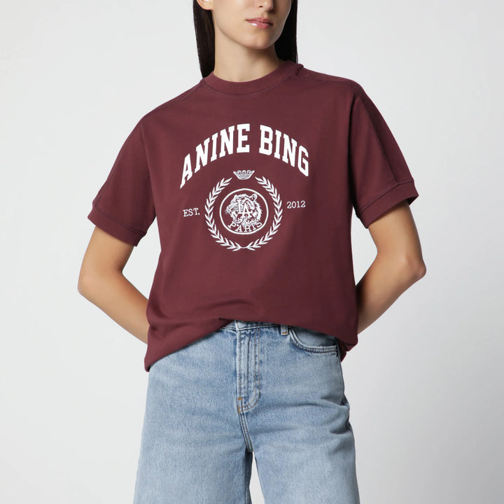 ANINE BING - Burgundy logo-print T-shirt Brand Shirts &amp; Tops XS