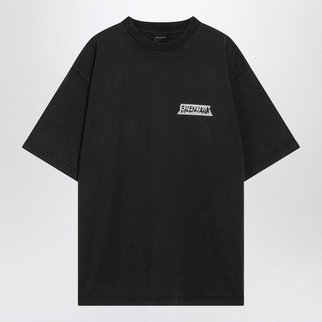 Shirts & Tops Balenciaga - Black washed Masking Tape T-shirt with medium fit Brand