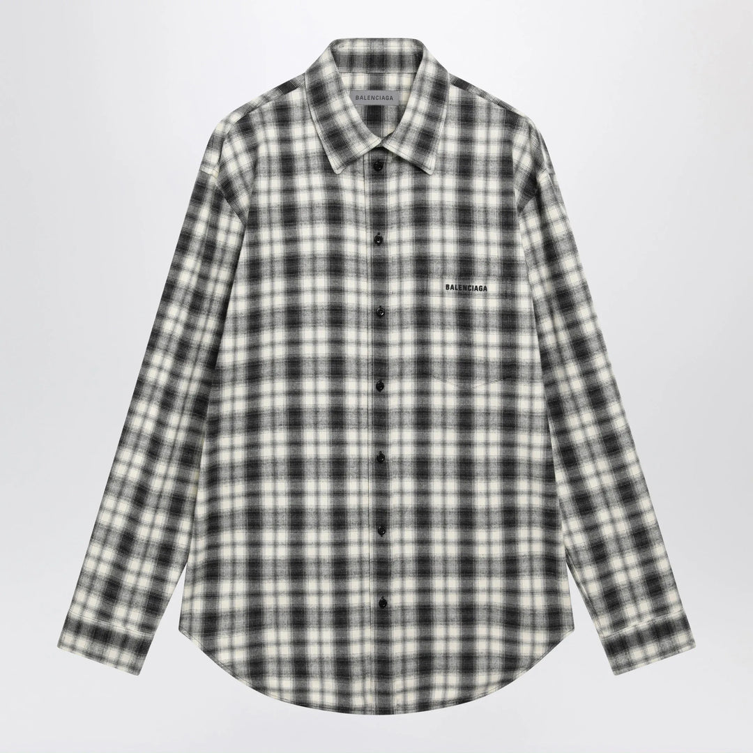 Balenciaga - Regular-fit checked cotton flannel shirt in white/black Brand Shirts &amp; Tops 46 IT