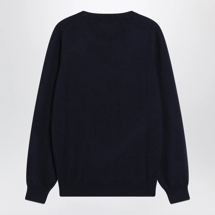 Brunello Cucinelli - Navy blue cashmere crewneck sweater with contrast trim Brand Shirts &amp; Tops