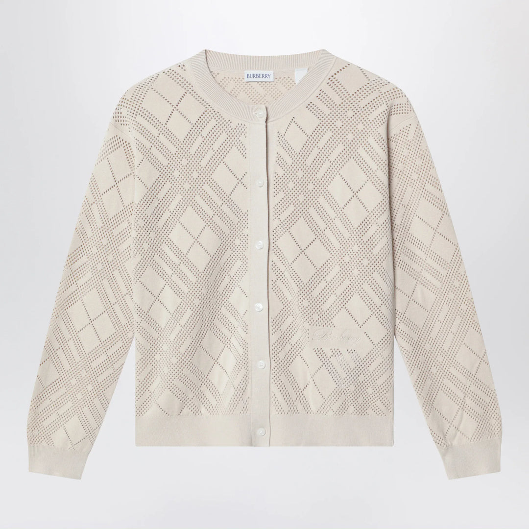 Burberry - Openwork cotton cardigan in light beige Brand Shirts &amp; Tops 6Y