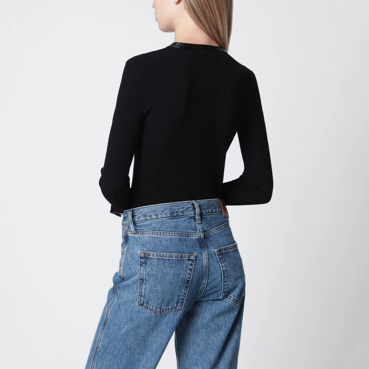 Courrèges - Ribbed viscose-blend cardigan with vinyl trim, black Brand Shirts &amp; Tops M