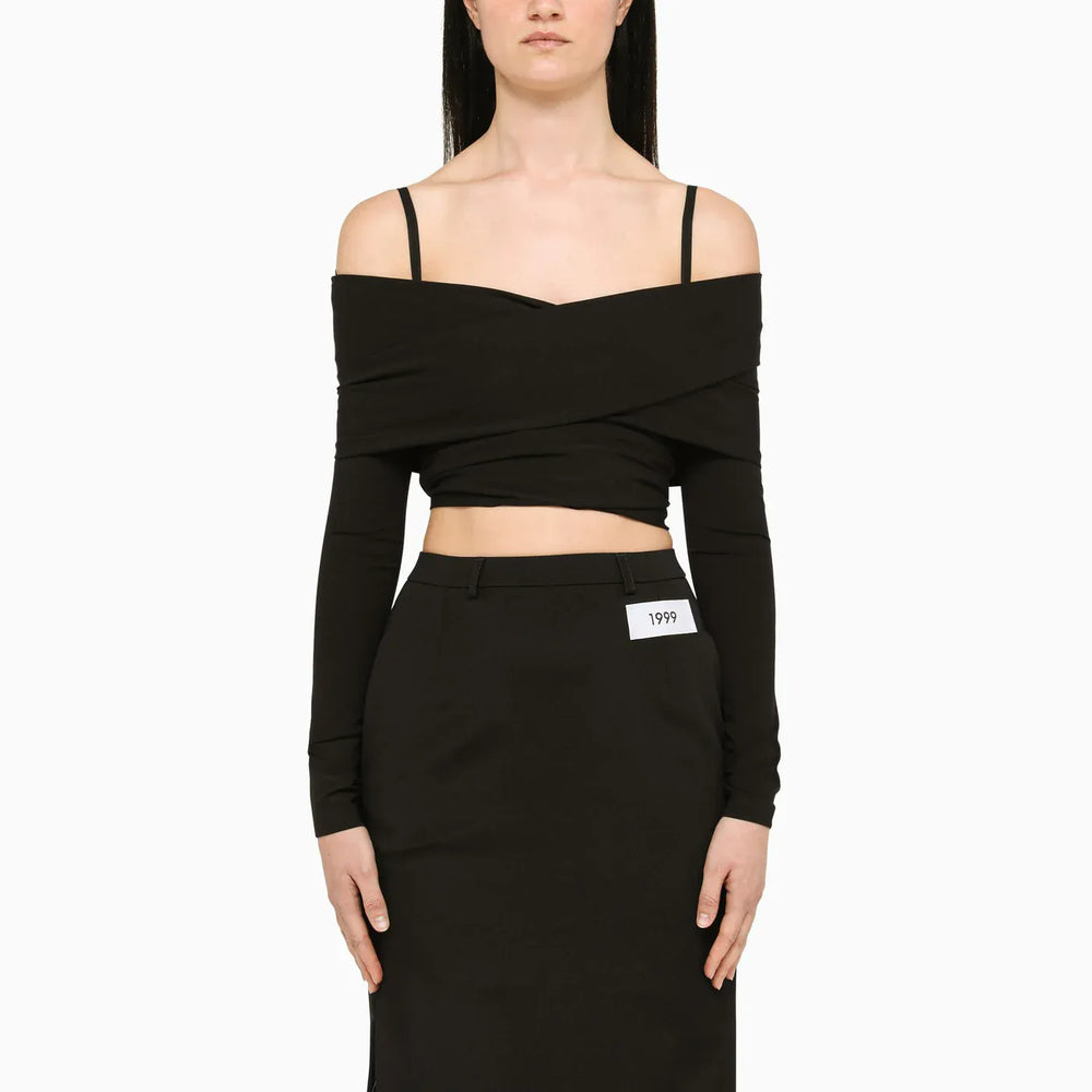 Dolce&Gabbana - Black top with boat neckline Brand Shirts & Tops 40  IT