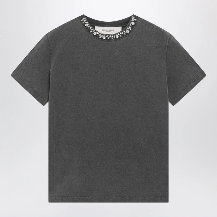 Golden Goose - Anthracite cotton T-shirt with cabochon crystals Brand Shirts &amp; Tops M