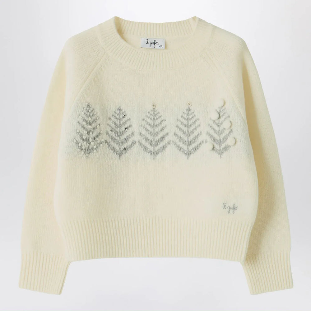 Il Gufo - Ivory wool sweater with embroidery and rhinestones Brand Shirts & Tops 3