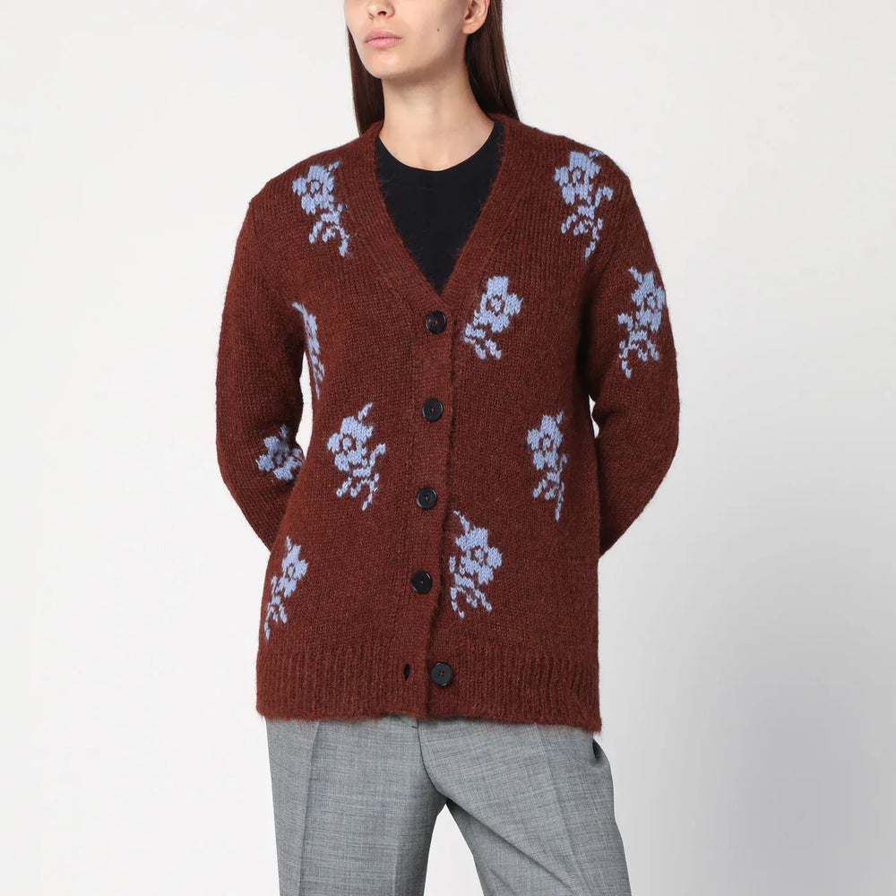 Jil Sander - Brown cardigan with floral inlay Brand Shirts & Tops XS