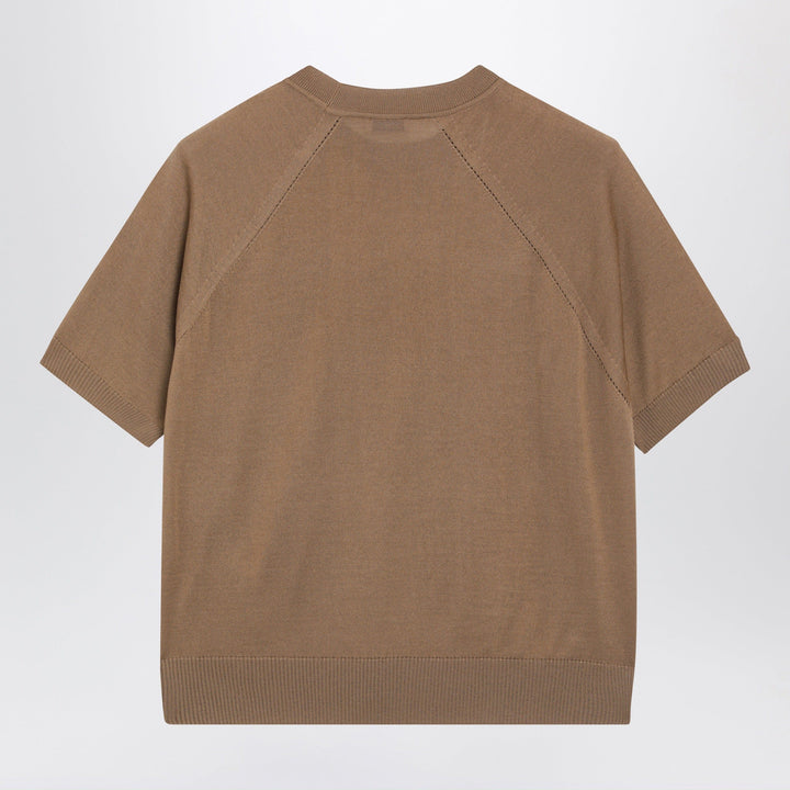 Moncler - Beige wool sweater with logo patch Brand Shirts &amp; Tops