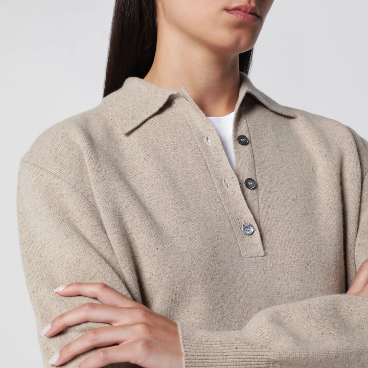 Róhe - Stone Mélange Wool and Cashmere Polo Shirt Brand Shirts &amp; Tops