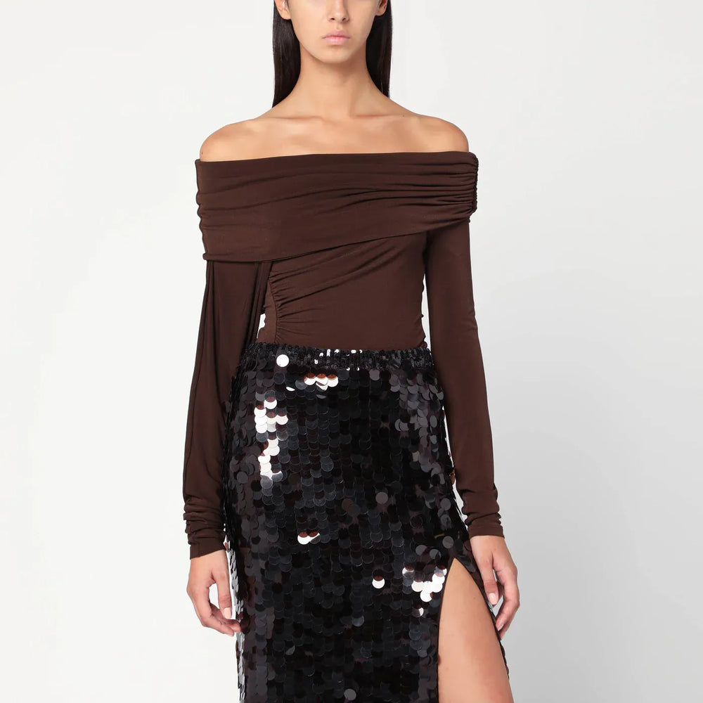 THE ANDAMANE - Top with bare shoulders in brown jersey Brand Shirts & Tops 44  IT