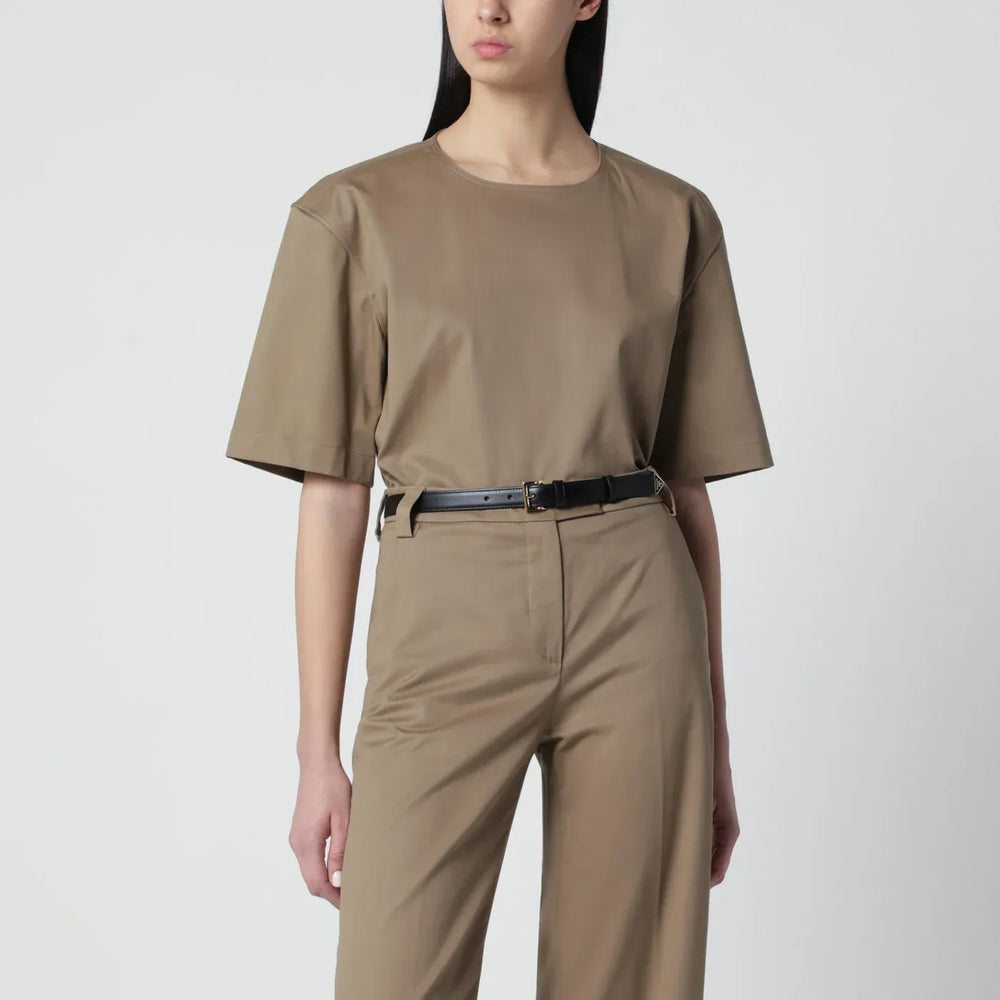 TheLatest - Short-sleeve cognac cotton top Brand Shirts & Tops S
