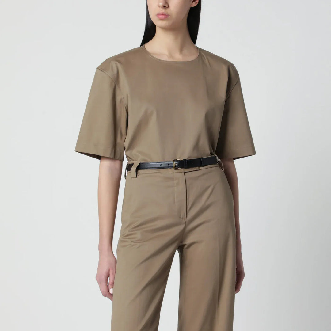 TheLatest - Short-sleeve cognac cotton top Brand Shirts &amp; Tops S