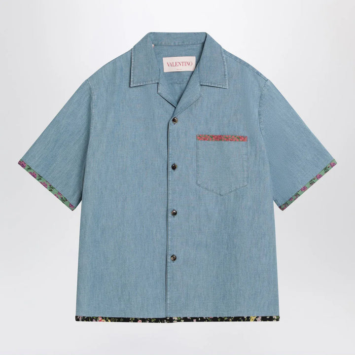 Valentino - Denim shirt with floral trims Brand Shirts &amp; Tops 48 IT