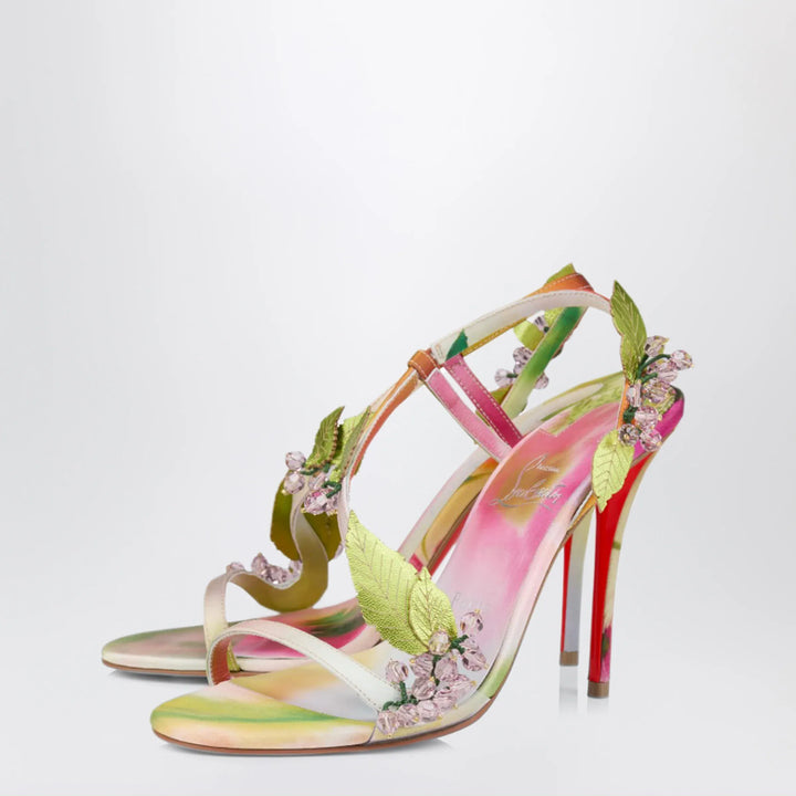 Christian Louboutin - Fruit Pink sandals in multicoloured botanical-print satin crêpe Brand Shoes