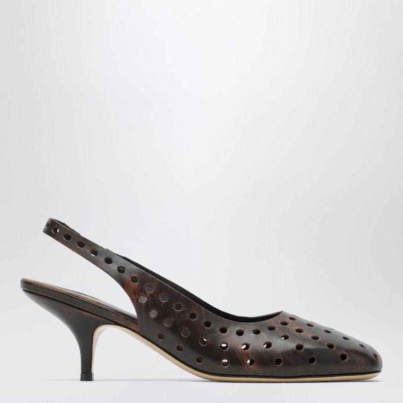 Shoes Dries Van Noten - Brown aged leather perforated slingback shoes - 41 IT Brand